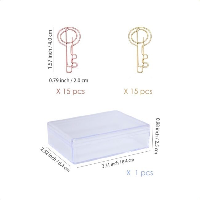 30pcs Key Shape Paper Clips with Clear Box, Rose Gold and Yellow Gold, Funny Cute Paperclips Bookmarks Planner Clips for Fun Office Supplies School Gifts Wedding Decoration - Image 2
