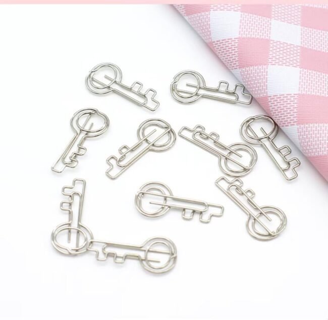 100PCS Key Shaped Paper Clip Cute Portable Bookmark Clip Strong Metal Binder Clips Small Paper Clamps for Home School Office Document Note Sorting Organizing（Silver） - Image 2