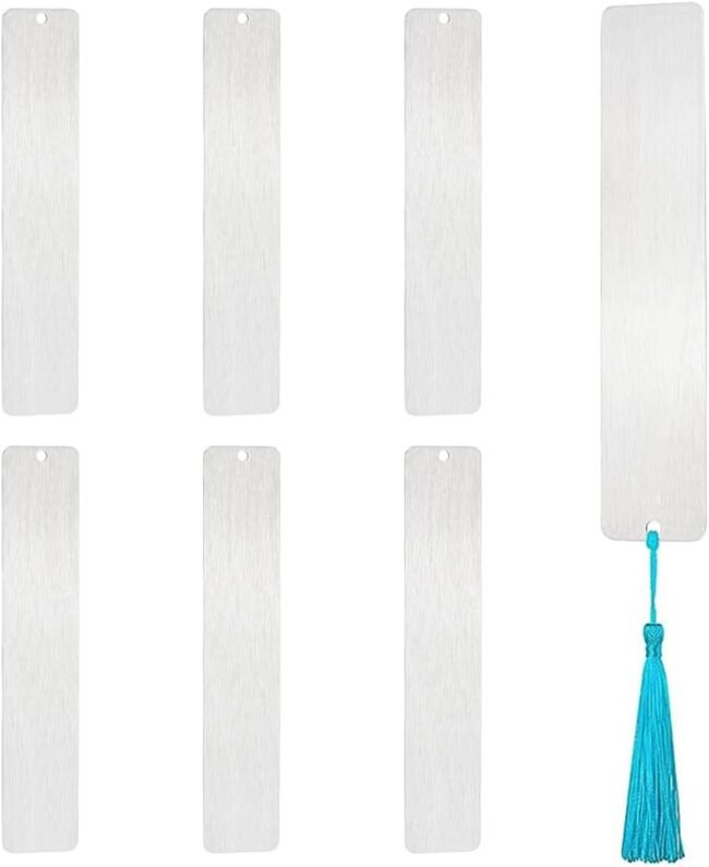 6 Pcs 5.11" Metal Blank Bookmarks with Tassels - Stainless Steel Rectangle Bookmarks for Engraving, Stamping, Office Decoration