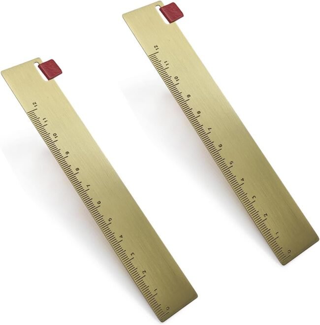 2Pcs Brass Ruler Bookmark Gold Metal Copper Bookmarks for Book Lovers Journal Men Women Present(5.9 Inch)