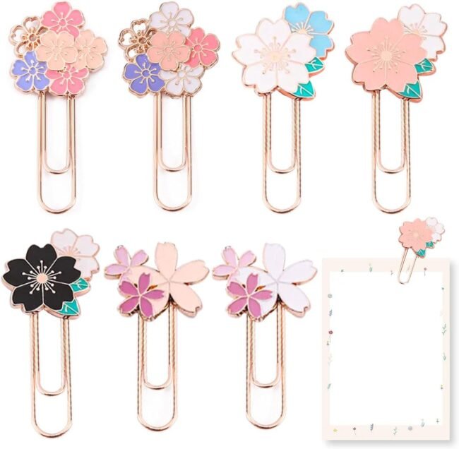 7 PCS Cherry Paper Clips Metal Paperclip Large Size Paper Clip Cute Bookmark Colorful Office Supplies Present for Teacher & Students, Bookmark Clamp Desk Accessories Stationery for School