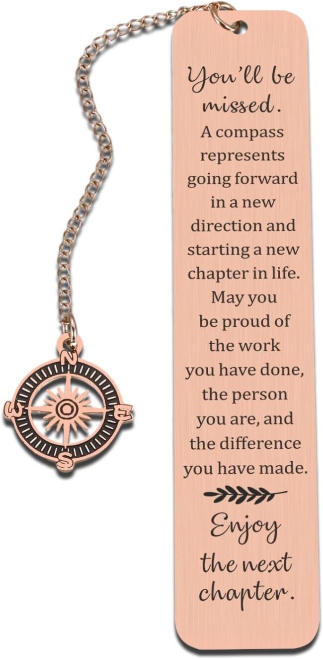 Metal Bookmark - Farewell Going Away Goodbye Gifts for Coworker Leaving Gifts for Women, Friends Her Nurse Boss Teacher Employee Compass Bookmark You Will Be Missed Retirement Gifts for Woman