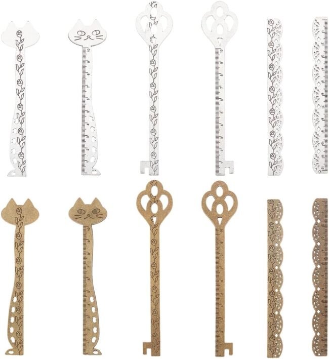 12Pcs Vintage Bookmark Metal Bookmarks Retro Style Antique Bronze Silver Ruler Bookmarks Cute Cat Animal Magic Keys Book Marks for Bookworm Book Lovers Back to School Teacher Appreciation