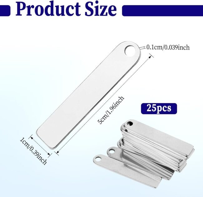 25 PCS Rectangle Blank Tags Stainless Steel Metal Stamping Engraving Blanks Stamping for Keychain Bookmark Dog Tag Metal Stamping and Jewelry Making 1.96 x 0.39 Inch - Image 2