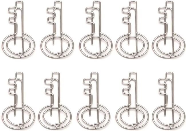 100PCS Key Shaped Paper Clip Cute Portable Bookmark Clip Strong Metal Binder Clips Small Paper Clamps for Home School Office Document Note Sorting Organizing（Silver）