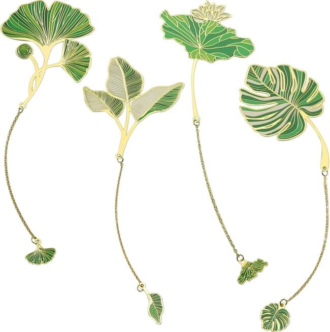 4 Pack Metal Bookmarks - Beautiful Leaf Designs, Perfect for Women, Book Lovers & Readers