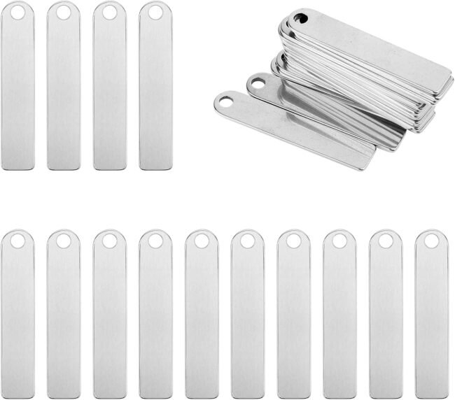 25 PCS Rectangle Blank Tags Stainless Steel Metal Stamping Engraving Blanks Stamping for Keychain Bookmark Dog Tag Metal Stamping and Jewelry Making 1.96 x 0.39 Inch