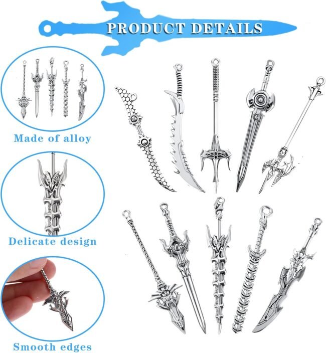 20 Pcs Antique Swords Bookmark Metal Vintage Knife Charms Silver Keychain Sword Pendants Mini Ancient Knife Accessory Gift for Book Lovers DIY Necklace Bracelet Crafting - Image 2