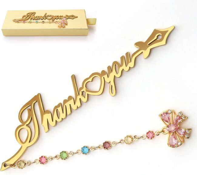 Metal Bookmark Cute Book Accessories Gifts for Women Teacher Readers Book Lovers for Christmas Mother's Day (Thank You Gold)
