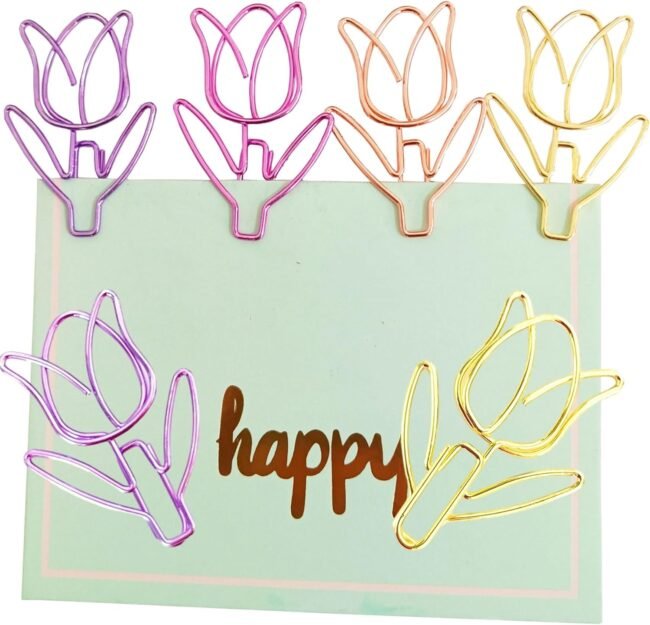 Cute Paper Clips, Colorful Metal Flower Shaped PaperClips, Girls and Women Both Like Office Supplies, Ideal for School, Party, Wedding Decoration, DIY Bookmarks - 20 Pcs with Box (Tulip Flower)