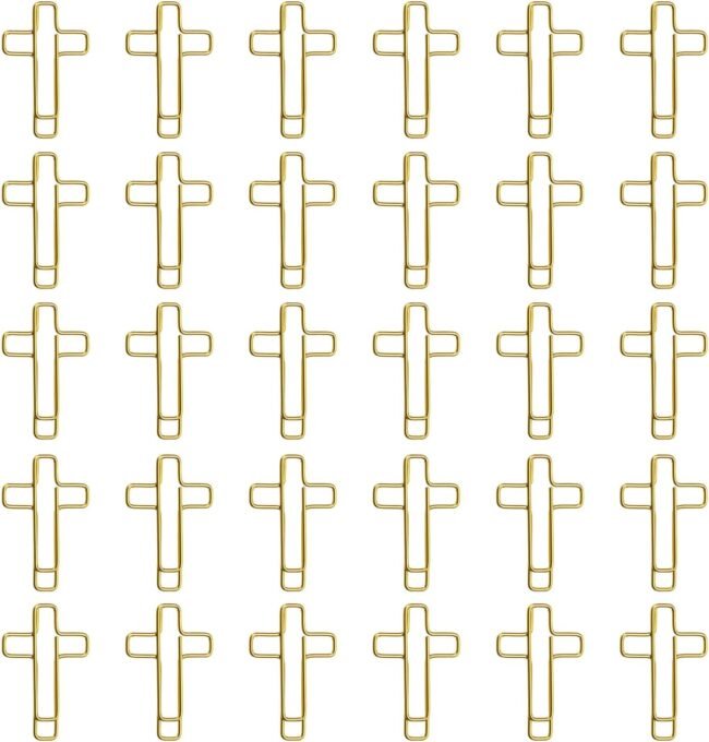 Cross Shape Paper Clip Book Page Mark 30Pcs Small Metal Bible Christian Page Markers Journaling Paperclips for Men Women Christmas Easter Gift (Gold Cross-30)