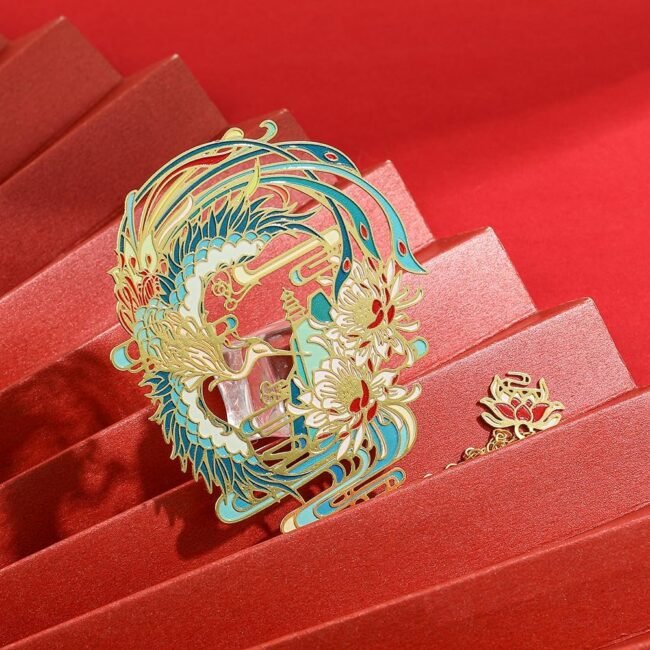 Chinese Mythological Auspicious Beasts Metal Bookmarks - Nine-Tailed Fox, Loong, Phoenix, Koi, Crane, Deer, Mythical Beasts Anime Book Mark Collection for Book Lovers (Phoenix) - Image 2
