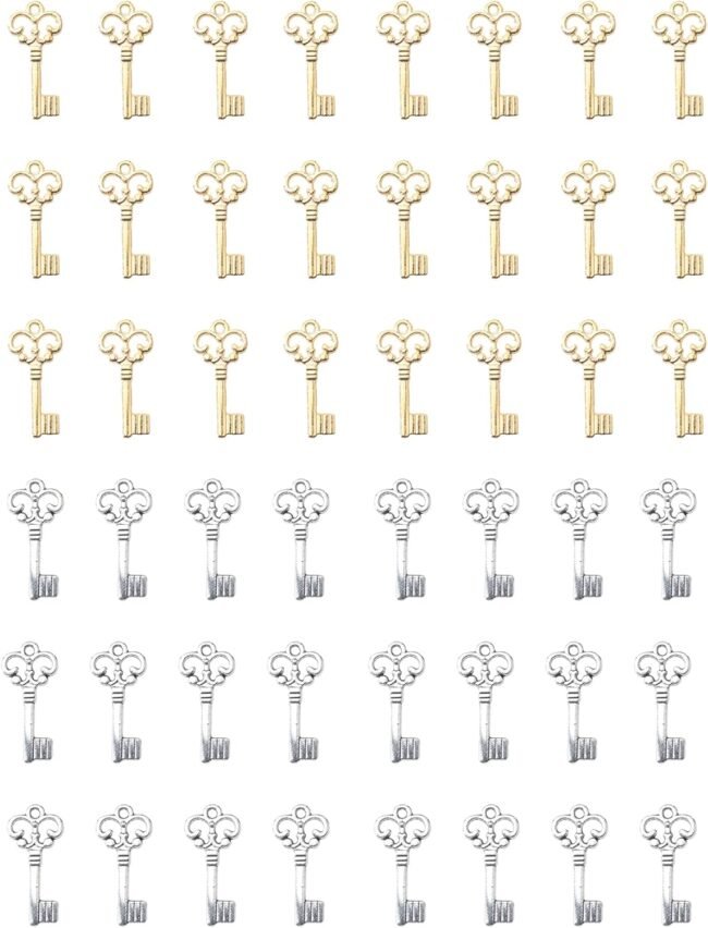 50 Pcs Key Charms Silver Gold Mini Metal Vintage Retro Jewelry Making Kit for Necklace Bracelets Keychain Earring DIY Jewelry Finding Gift Idea Christmas