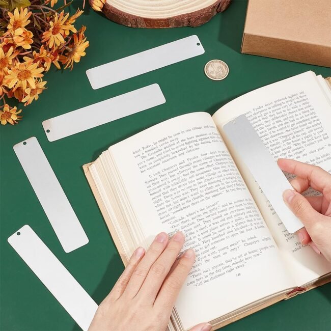 6 Pcs 5.11" Metal Blank Bookmarks with Tassels - Stainless Steel Rectangle Bookmarks for Engraving, Stamping, Office Decoration - Image 2