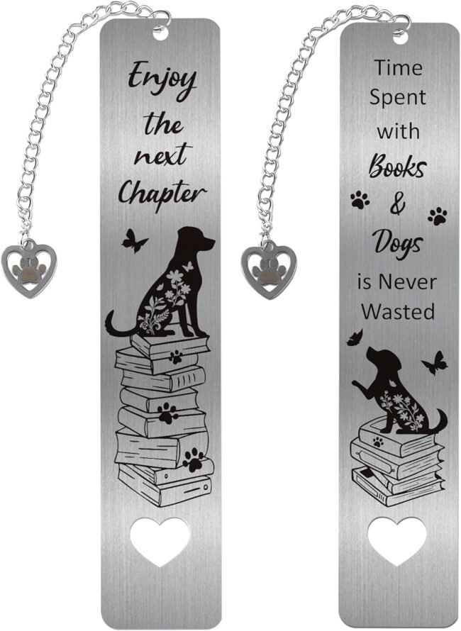 Dog and Books Bookmark Gifts: Cute Dog Metal Book Marks, Enjoy The Next Chapter Design Page Marker Clips for Reading, Gift for Dog Lovers WomenStudents School Office Supplies