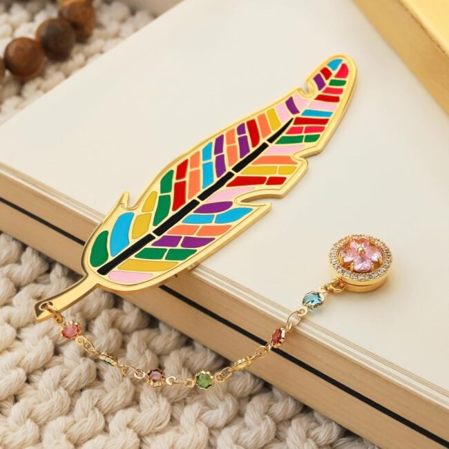 Metal Feather Bookmark Cute Multicolor Book Accessories Gifts for Women Teacher Readers Book Lovers for Christmas Birthday Mother's Day Valentine's Day (Gold) - Image 2