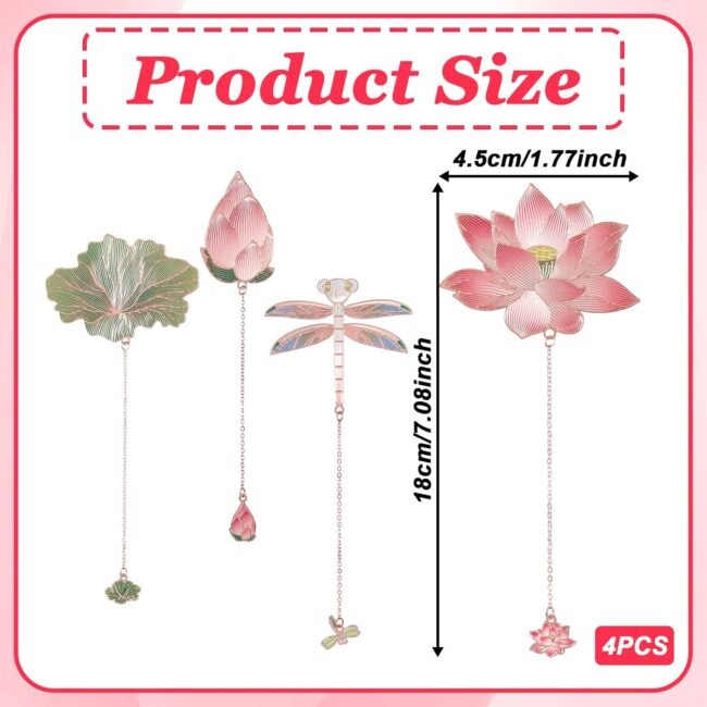 4Pcs Metal Bookmarks with Chain Plant Bookmark Golden Lotus Leaf Birthday Gifts Unique Teacher Christmas Gifts Literary Accessory Appreciation Stuffers for Book Lovers Writers Readers Women Adults - Image 2