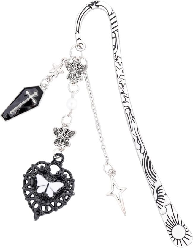 Gothic Metal Bookmark Gifts - Y2K Fantasy Black Butterfly Book Marks Charm Unique Cool Dark Romance Aesthetic Personalized Cross Page Markers Accessories for Reading Lovers Women Birthday