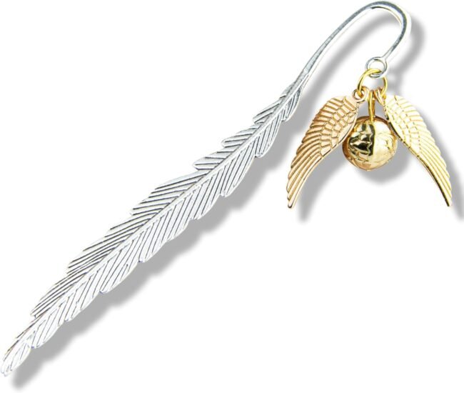 Vintage Metal Feather Bookmark with Golden Winged Charm – Thin Unique Metal Bookmark for Book Lovers – Reading Gifts Book Lovers, Women, Men, Teens on Christmas, Birthday, Valentine’s