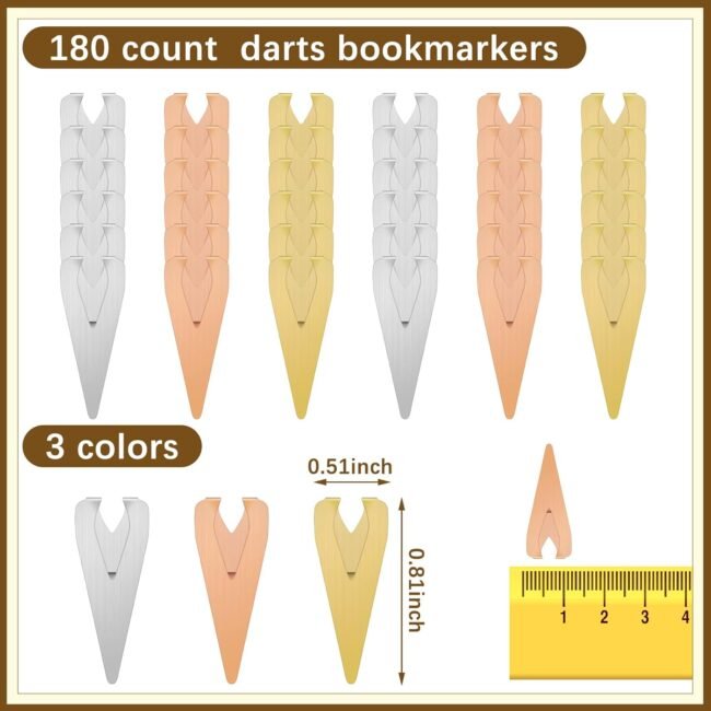 180 Pieces Metal BookDarts Bookmarks Bulk Mini Tin Brass Book Line Marker Mixed Page Marker Clips for Reading Readers Book Lovers Men Women, 3 Colors - Image 2