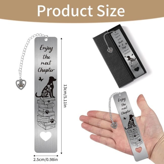 Dog and Books Bookmark Gifts: Cute Dog Metal Book Marks, Enjoy The Next Chapter Design Page Marker Clips for Reading, Gift for Dog Lovers WomenStudents School Office Supplies - Image 2