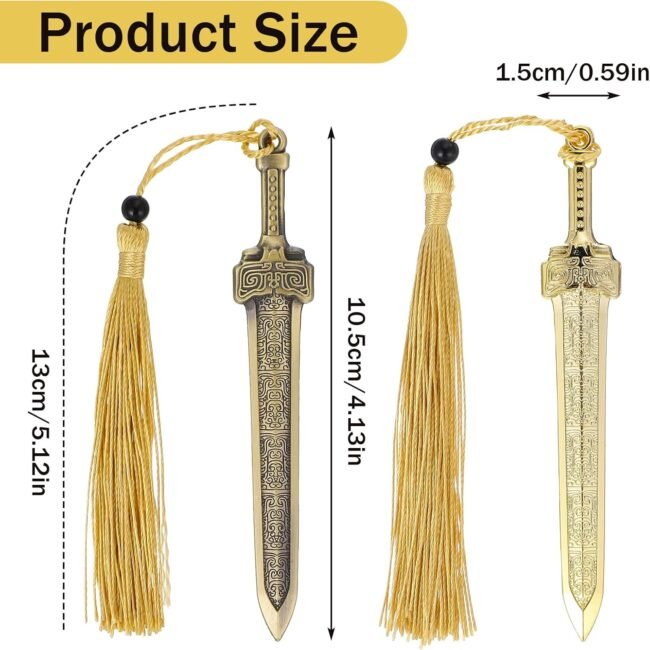 2PCS Metal Sword Shaped Bookmarks, Sword Bookmark with Tassels Metal Book Mark, Vintage Style Bookmarks for Men Women Crafting Book Lovers(Sword Style) - Image 2