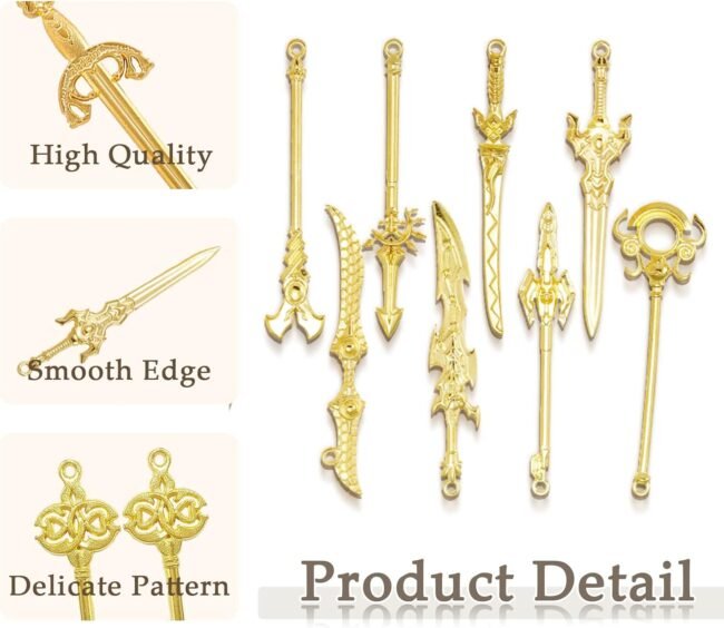 58 PCS Antique Sword Knife Bookmark Metal Skeleton Keys Mini Knife Sword Charms Cool Anime Bookmark Pendants Tiny Key Charms Book Marks for Jewelry Making Book Lovers - Image 2