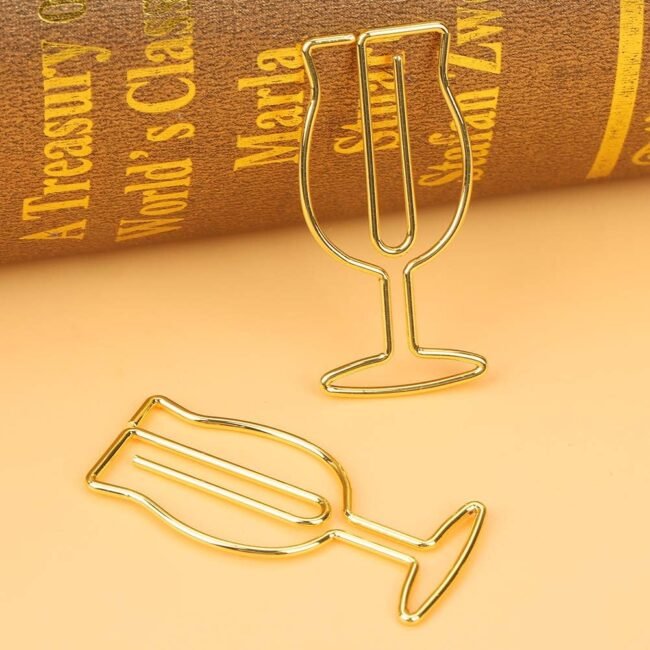 10pcs Paper Clips Wine Bookmarks Coated Paperclips Metal Golden Document Clips for School Office Bookmark Organizing Stationery(Wine Glass Shape) - Image 2