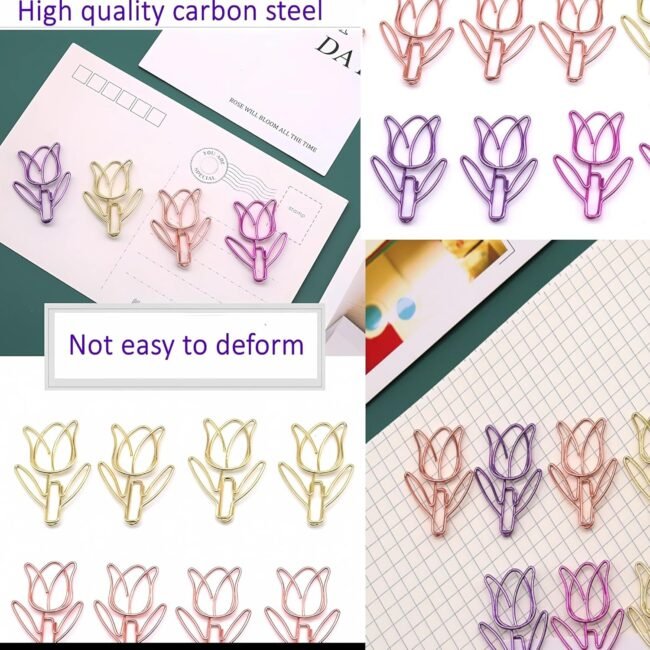 Cute Paper Clips, Colorful Metal Flower Shaped PaperClips, Girls and Women Both Like Office Supplies, Ideal for School, Party, Wedding Decoration, DIY Bookmarks - 20 Pcs with Box (Tulip Flower) - Image 2