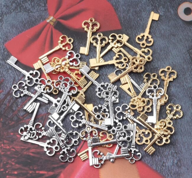 50 Pcs Key Charms Silver Gold Mini Metal Vintage Retro Jewelry Making Kit for Necklace Bracelets Keychain Earring DIY Jewelry Finding Gift Idea Christmas - Image 2