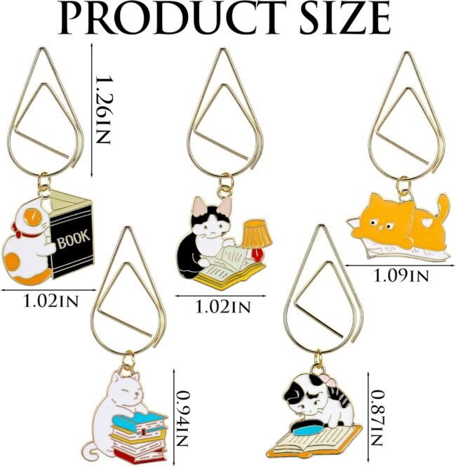 Cute Cat Metal Bookmark - 5 PCs Funny Paper Clip Page Markers Inspirational Book Lovers Bookworm Gifts Metal Bookmarks Kids Students Teachers Birthday Valentines School Reading Accessories - Image 2