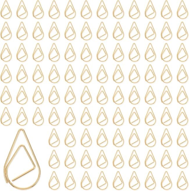 200 Pcs Gold Water Drop Paper Clips, Small Paperclips Metal Teardrop Paperclips Decorative Paper Clips for Office School Supplies Wedding Invitations Crafts Scrapbooking Bookmarks(16 x 25mm)