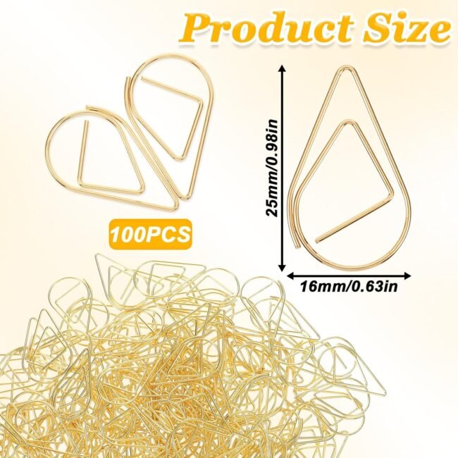 200 Pcs Gold Water Drop Paper Clips, Small Paperclips Metal Teardrop Paperclips Decorative Paper Clips for Office School Supplies Wedding Invitations Crafts Scrapbooking Bookmarks(16 x 25mm) - Image 2