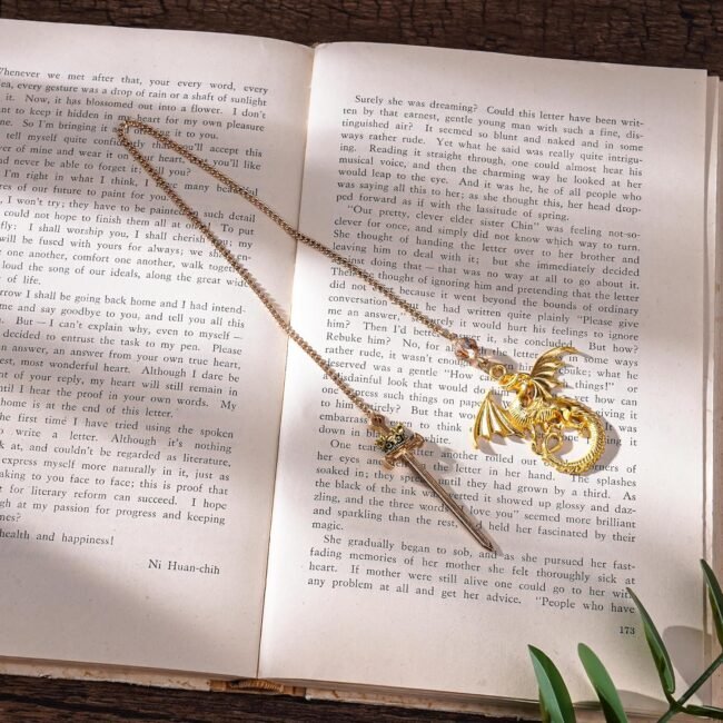 Fantasy Dragon Sword Bookmark - Funny Cool Fourth Wing Book Mark for Reading Men Unique Metal Gold Bookmarks Bookish Novel Lovers Boys Students Back to School Graduation Birthday Gifts - Image 2